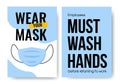 Wear your mask. Medical vector poster. In blue tones. For the prevention of infectious covid-19 and other viruses