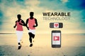 Wearable technology vector with jogging couple Royalty Free Stock Photo