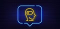 Weariness line icon. Difficult fatigue sign. Neon light speech bubble. Vector