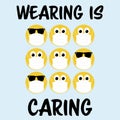 Wearing is caring text with face mask wearing emoji face masks