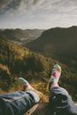 Wearing colorful socks and enjoy the beautiful view in the morning