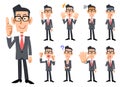 Wearing glasses businessman`s gestures and expression _ Nine types of whole body