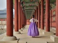 Wearing Hanbok traditional Korean clothes in Gyeongbokgung Palace in Seoul, Korea Royalty Free Stock Photo
