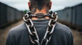 Wearing heavy chains around their body symbolizing. Generative AI.