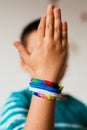 Wearing loom bands bracelets Royalty Free Stock Photo