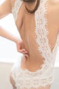 Wearing wedding dress Royalty Free Stock Photo