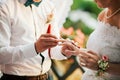 Wearing wedding rings ceremony Royalty Free Stock Photo