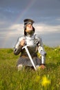 Weary knight, after the battle / rain and rainbow Royalty Free Stock Photo