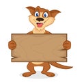 Weasel cartoon mascot holding wooden plank
