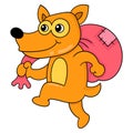 The weasel thief walks sneakily carrying a sack, doodle icon image kawaii