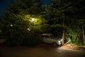 Weasley family car Flying Ford Anglia crashed with trees Royalty Free Stock Photo