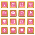 Weater icons set pink square vector Royalty Free Stock Photo