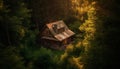 Weathe log cabin in tranquil mountain meadow generated by AI Royalty Free Stock Photo