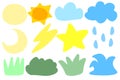 Cute Weather Icons Set in Doodle Flat Style vector, editable, scalable, isolated, white background Royalty Free Stock Photo