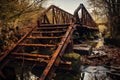 Weather-beaten Rusty old bridge. Generate Ai Royalty Free Stock Photo