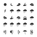 Weather black glyph icons set on white