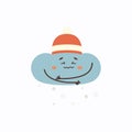 Weather cartoon character cute snow cloud in hat freezing