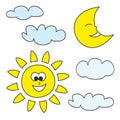 Weather cartoon icons vector illustrations on white background