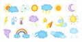 Weather cartoon set cute hand drawn sun rainbow