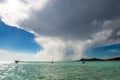 Cumulonimbus clouds over turquoise South Pacific Ocean, Bora Bora Royalty Free Stock Photo