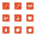 Weather climate icons set, grunge style Royalty Free Stock Photo