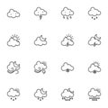 Weather cloud line icons set