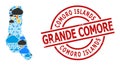 Weather Collage Map of Grande Comore Island and Scratched Stamp Seal