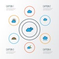 Weather Colorful Outline Icons Set. Collection Of Overcast Weather, Cloudburst, Clouded And Other Elements. Also