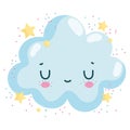 Weather cute clouds with close eyes and stars cartoon