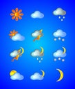 Weather, day, night, sunny, sun, cloud, cloudy, rain, rainy, moon, night, month, thunderstorm, lightning, snow, snowy, coloured, v