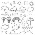 Weather Doodle Vector Set.