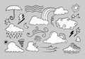 Weather Doodle Vector Set illustration with hand drawn line art style vector