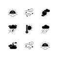 Weather forecast black glyph icons set on white space Royalty Free Stock Photo