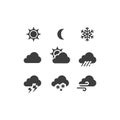 Weather forecast black vector icon set