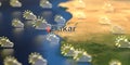 Dakar city and partly cloudy weather icon on the map, weather forecast related 3D rendering