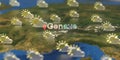 Partly cloudy weather icons near Geneve city on the map, weather forecast related 3D rendering