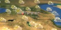 Partly cloudy weather icons near Yerevan city on the map, weather forecast related 3D rendering