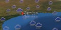 Santos city and rainy weather icon on the map, weather forecast related 3D rendering