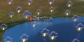 Santos city and stormy weather icon on the map, weather forecast related 3D rendering