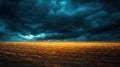weather forecast display, dramatic storm clouds roll over a deserted field, creating a striking scene with space for Royalty Free Stock Photo