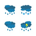 Weather forecast icon on a white background. The vectors of clouds and rain, snow, lightning. Vector illustration