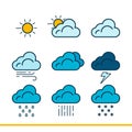 Weather forecast icons with an outline are isolated on a white background. Vector illustration Royalty Free Stock Photo