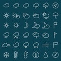 Weather forecast line icons set on blue background Royalty Free Stock Photo