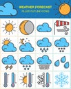 Weather forecast line icons set, filled outline symbol collection, linear colorful pictogram pack on white. Royalty Free Stock Photo