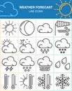 Weather forecast line icons set, outline vector symbol collection, linear pictogram pack isolated on white. Royalty Free Stock Photo