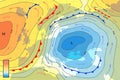 Weather forecast map of Europe. Template of climate generic system map for synoptic prediction with pressure, isobars, wind