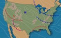 Weather forecast. Meteorological weather map of the United State of America. Realistic synoptic map USA with aditable generic map