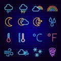 Weather Forecast Neon Icons Royalty Free Stock Photo