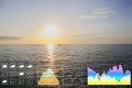 Weather forecast symbol data presentation with graph and chart on dramatic atmosphere panorama view of colorful twilight tropical