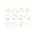 Weather forecast vector icons. Sunny, snowy, rainy weather icon set.